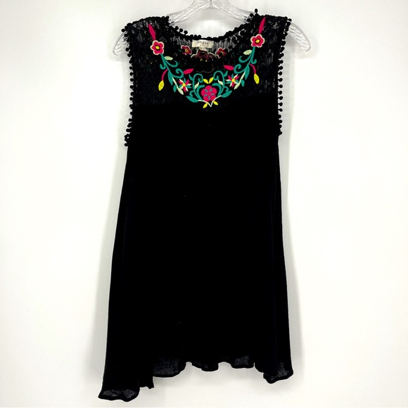 Umgee Floral Embroidered Black Swing Dress Size Small Sleeveless Mini Bohemian - Picture 3 of 9